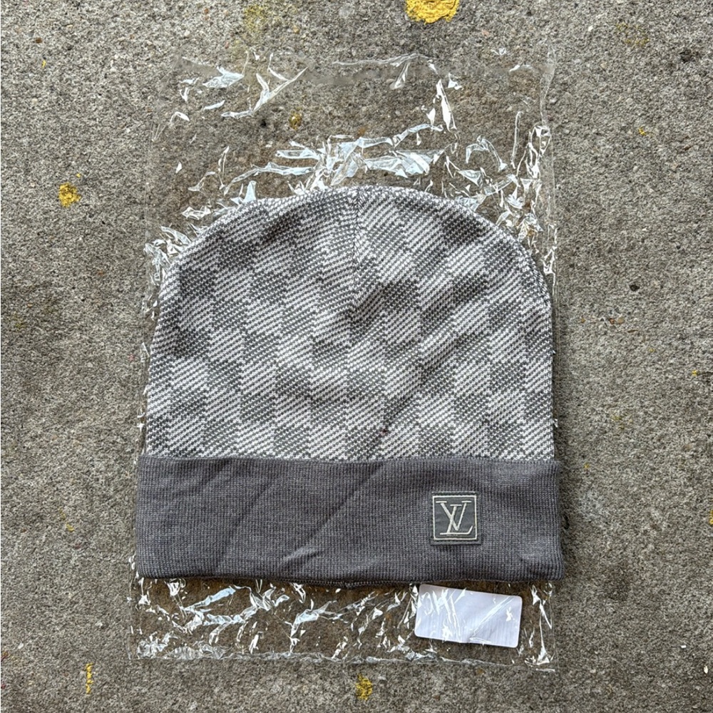 Louis Vuitton Gray Checkered Knit Hat